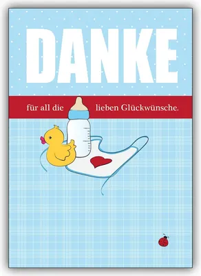 Produktbild von 4x Blaue Dankeskarte für Geschenke zur Geburt eines Jungen mit Baby