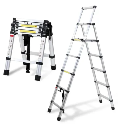 Immagine prodotto di Scala telescopica in alluminio, pieghevole - altezza 157 cm - portata massima 150 kg