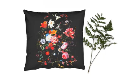 Produktbild von MuchoWow® Zierkissen Sofakissen Wohnzimmer Dekokissen 40x40 cm Alte Meister - Kunst - Vase mit Blumen - Jan Davidsz de Heem - Foto Kissen - Schlafzimmer Dekoration