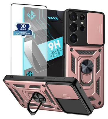 A product shot of a phone case and screen protector.