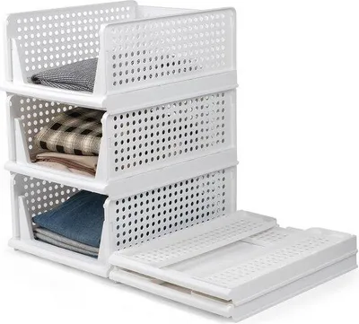 Immagine prodotto di Scatole organizer pieghevoli in plastica per armadio, bianche, 43 x 18 x 33,5 cm