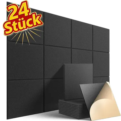 Produktbild von Akustikplatte 24 Stück Akustikplatten Selbstklebend, Hohe Dichte Wandpaneel, 30*30cm,Geeignet für glatte Wandoberflächen, Schwarz