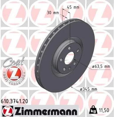 Produktbild von ZIMMERMANN Bremsscheibe Vorne für VOLVO EX30 I (416) 345mm 610.3741.20