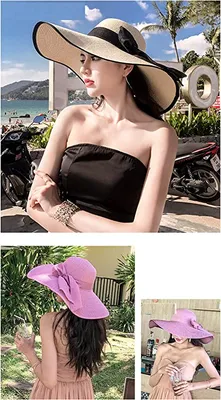 Produktbild von Damen Sonnenhut faltbarer Sommerhut UPF 50 + Strohhut Strandhut mit Breite Krempe
