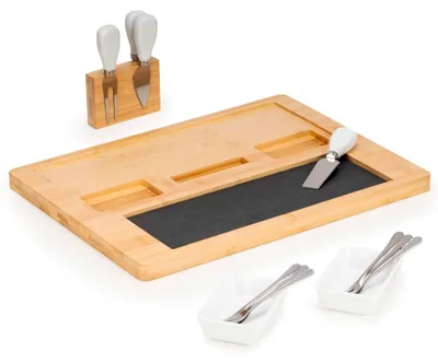 Produktbild von Bambus Käsebrett Set 14-teilig 40x30 cm – Servierbrett für Käse, Wurst und Snacks