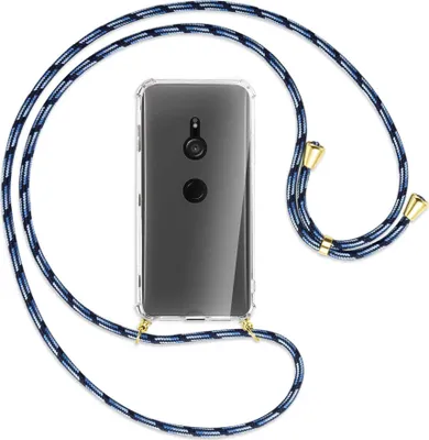 Produktbild von Handykette Backcover-Schutzhülle mit Band (Metall goldfarben) für Sony Xperia XZ3 - Blautöne