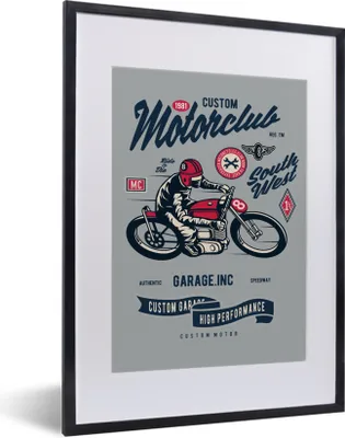 Produktbild von MuchoWow® MuchoWow® Gerahmtes Poster Motorrad - Kleidung - Retro 30x40 cm - Poster mit zchwarzem Bilderrahmen - Wandposter Schlafzimmer