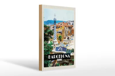 Produktbild von Holzschild Reise 20x30cm Barcelona Spain Spanien Panorama