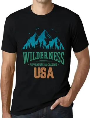 Produktbild von Herren Grafik T-Shirt Wildnis das Abenteuer ruft usa – Wilderness, Adventure Is Calling Usa – Öko-Verantwortlich Vintage Jahrgang Kurzarm Lustige