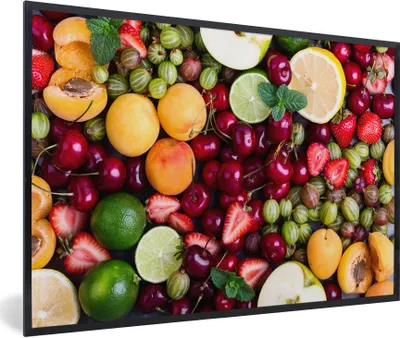 Produktbild von MuchoWow® Gerahmtes Poster Obst - Farben - Sommer 90x60 cm - Poster mit Schwarzem Bilderrahmen Wandposter Rahmen Foto Bilder - Fotorahmen - Foto-Plakat