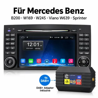 Productafbeelding van 2+32G 7-inch Android autoradio met CD/DVD-speler, Carplay, GPS-navigatie, Wi-Fi, Bluetooth, stuurwielbediening en USB-aansluiting, geschikt voor Mercedes-Benz W169, W245, W639 Vito, W906 Sprinter, Viano en VW Crafter