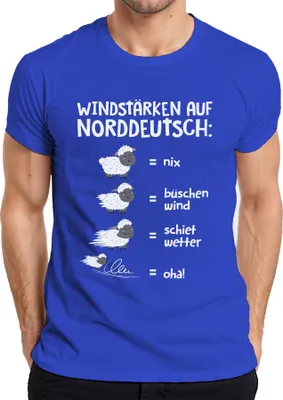 Obrázek produktu pro Windstärken Norddeutsch Schietwetter Schafe Plattdeutsch Saying Pánské tričko, modrá, XL