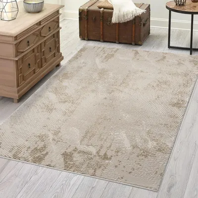 Produktbild von Teppich Wohnzimmer Kurzflor Beige - 120x170 cm - Klassisch Modern Vintage-Optik, Meliert, Used-Look
