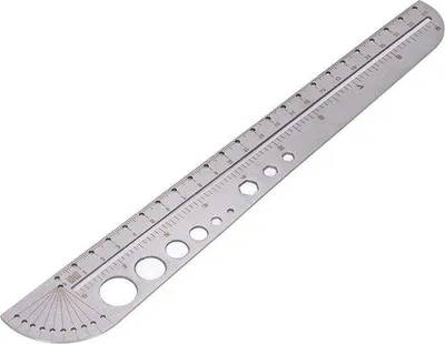 Immagine prodotto di Righello grande sagomato - strumento di misura in acciaio inox e pelle per l'ufficio.