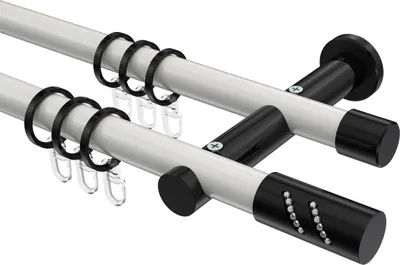 Produktbild von Interdeco Gardinenstange / Vorhangstange Weiß / Schwarz, Typ Platon Zoena (Glitzerzylinder), 20 mm Ø 2-läufig, 160 cm