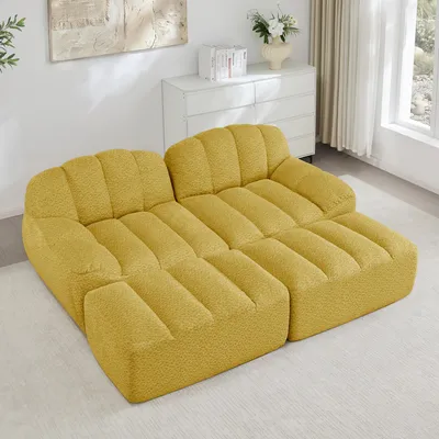 Produktbild von Modulares 2-Sitzer Sofa mit 2 Ottomans, Boneless Sofa aus 32D Hochdichtschaum, rutschfest, weicher Stoff, für Wohnzimmer und Apartment