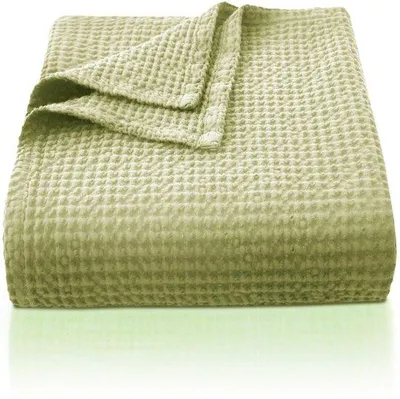 Produktbild von 100% Baumwoll-Decke 220 x 240 cm, weich und atmungsaktives Wohnzimmer-Decke, Waffelpatroon leichte Decke als Wohnzimmer-Decke, weiche, gemütliche Baumwoll-Decke, grün