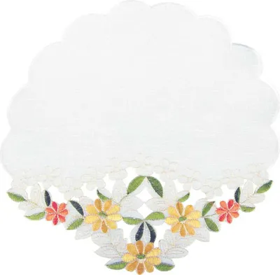 Obrázek produktu pro Ubrus s výšivkou, Ø 30 cm ubrus s výšivkou květin nebo motýlů, (zeleno-žlutý / kulatý)