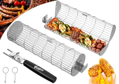 Image de Omgoods - Paniers de cuisson pour barbecue - Lot de 2 paniers de cuisson avec poignées en bois