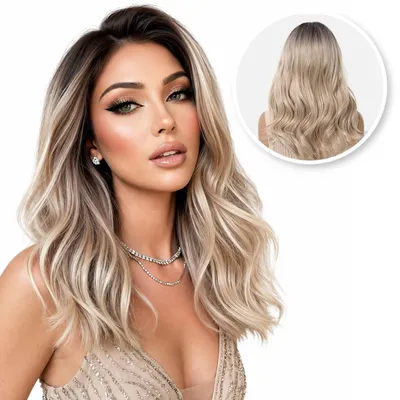 Produktbild von Blond - Langes gewelltes Haar - Balayage - Damenperücken - Perücken - Waschbar - Kämmbar - Hochwertig - Langhaarperücken für Damen