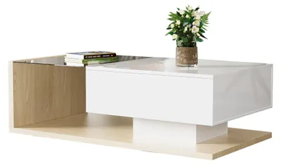 Obrázek produktu pro Bílý konferenční stolek, lesklý povrch, sklo, LED osvětlení, moderní design