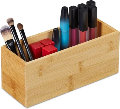 Image de Organisateur en bambou - Petite boîte de rangement - 9,5 x 23 x 9 cm - Récipient pour la cuisine, la salle de bain, le maquillage, le bureau - Naturel