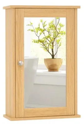 Image de Étagère de salle de bain avec miroir et aspect bois naturel