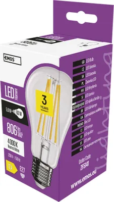EMOS LED žárovka Filament A60 / E27 / 5,9 W (60 W) / 806 lm / neutrální bílá, ZF5141