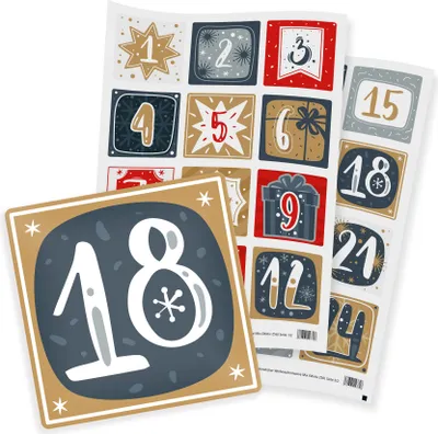 Produktbild von Zahlensticker Z56 Weihnachtsmotive Mix 1-24 Blau / Gold / Rot / Weiß 6 cm