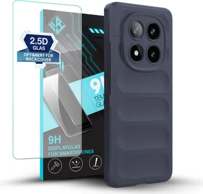 A dark blue phone case and a screen protector are displayed on a white background.