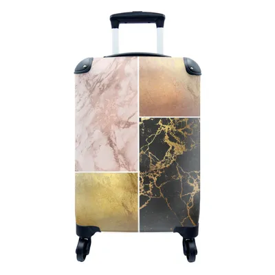 Produktbild von MuchoWow® Koffer Handgepäck Trolley Rollkoffer Kleine Reisekoffer mit 4 Rollen - Marmor - Collage - Gold - Cabin Size < 55x40x23 cm & 55x40x20 cm - Fotokoffer - Kabinenkoffer - Boardgepäck - Reise-Box - Reisekoffer - Reisegepäck - Koffer mit Bild - Trolley für Kinder