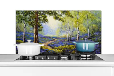 Obrázok produktu pre MuchoWow® Splashback Kuchyňa - Kuchynský backsplash - Ochrana steny pre sporák a drez Maľba - Príroda - Les - Kvety - Olejomaľba 100x50cm Alu-Dibond