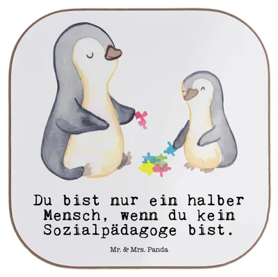 Produktbild von Mr. & Mrs. Panda Tassenuntersetzer Sozialpädagoge Herz - Weiß - Geschenk, Tischuntersetzer, gläseruntersetzer, Untersetzer Glas, für Gläser, Tischschoner, bieruntersetzer
