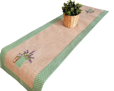 Immagine prodotto di Runner da tavolo, ricamato, 40/140 cm, tovaglia decorativa per cassettiera, lavanda + pois