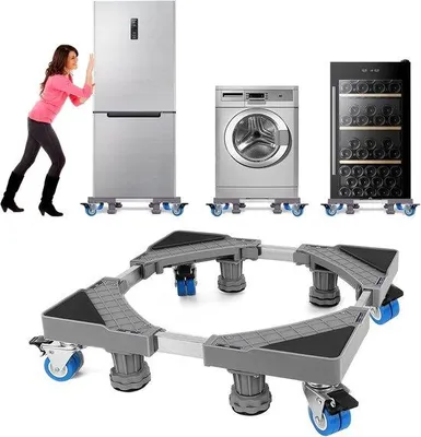 Obrázok produktu pre Prací stroj na kolieskach – Nastaviteľná spodná konštrukcia – Antivibračné tlmiče – Nosnosť 300 kg – Rozmery 41,5–65 cm