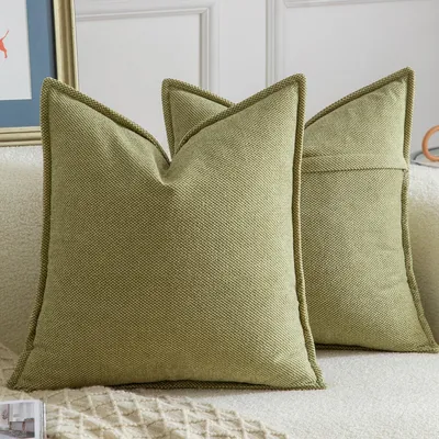 Productafbeelding van Set van 2 decoratieve kussenhoezen van chenille, lichtgroen, 40 x 40 cm