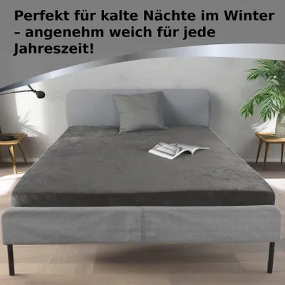 Produktbild von Kuscheli® - warme Spannbettlaken aus Cashmere-Touch Stoff - verschiedene Größen und Farben - Bettlaken Jersey Fleece Biber Spannbetttuch Laken, Farbe:Grau, Größe:90-100 x 200 cm