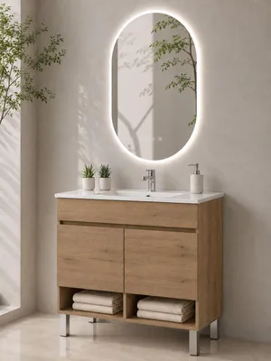 ORIGEN BATH NEBARI Badmöbel mit Füßen und Waschbecken 90x45 cm, Estepa