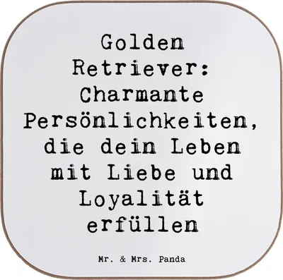 Produktbild von Mr. & Mrs. Panda Tassenuntersetzer Spruch Golden Retriever Charme - Weiß - Geschenk, Coaster, freundlicher Hund, Hunde, Liebe, Hunderassen, Holzuntersetzer, aktiver