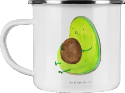 Produktbild von Mr. & Mrs. Panda Pott Avocado Pfeifen - Weiß - Geschenk, Kugelrund, Abnehmen, Schwanger, Emaille Becher, Tasse, Diät, Teetasse, wandertasse, Haferl