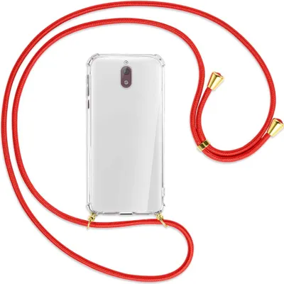 Produktbild von Handykette Backcover-Schutzhülle mit Band (Metall goldfarben) für Nokia 3.1 - rot