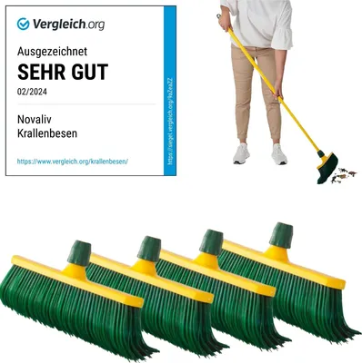 Produktbild von Novaliv Krallenbesen Set 30 cm Kunststoff mit Teleskopstiel gebogenen Borsten Gartenbesen Straßenbesen Kehrbesen Laubbesen (4, 40 cm Ersatzkopf)