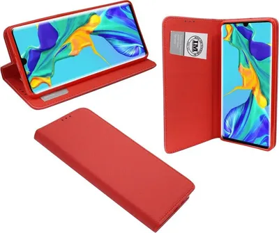 Produktbild von Buch Tasche "Smart" kompatibel mit HUAWEI P30 PRO Handy Hülle Etui Brieftasche Schutzhülle mit Standfunktion, Kartenfach Rot
