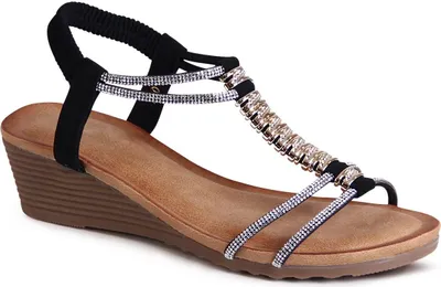 Produktbild von topschuhe24 3038 Damen Keilabsatz Sandalen Glitzer Sandaletten , Farbe:Schwarz, Größe:36 EU