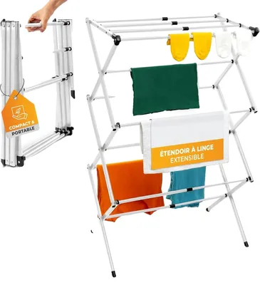 Image de Séchoir à linge, pliable, extensible, BLANC