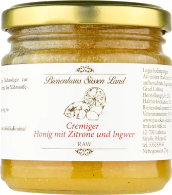 Produktbild von Rein & Lecker: 250g Sweet Land Apiary Roh & Reiner Cremiger Blütenhonig mit Zitrone und Ingwer 🧡"