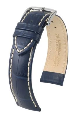 Produktbild von HIRSCH Modena- Alligator geprägtes Leder in verschiedenen Farben (Länge: L (120mm / 80mm) / Anstoßbreite: 18 (zu 16) / Schließe: Edelstahl (Silber) / Sonderanfertigung*: nein / Farbe / Naht: Goldbraun matt / Weiß / Polsterung (Ansatz / Schließe) in mm: 4,3 mm / 2,5 mm)