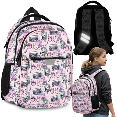 Produktbild von Musik Verstärkter Schulrucksack für Mädchen, mit Reflektoren, vier Fächer, 40 × 29 × 20 cm, 23 L