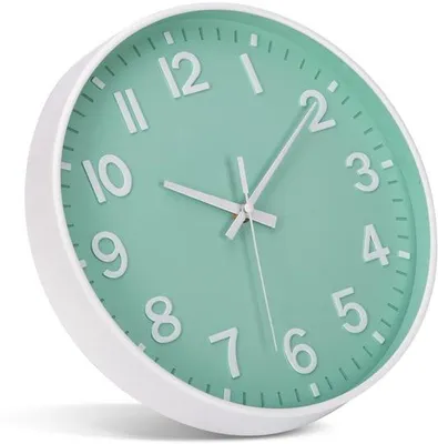 Image de Horloge murale moderne à quartz, 30 cm, verte et blanche, fonctionnant à piles