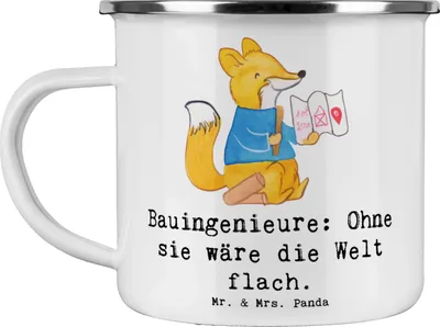 Produktbild von Mr. & Mrs. Panda Emaille Tasse Bauingenieur Held - Weiß - Geschenk, Berufsalltag, Hochbau, Geschenke für Berufstätige, Tiefbau, Pott, Campingbecher, kreative, Teetasse